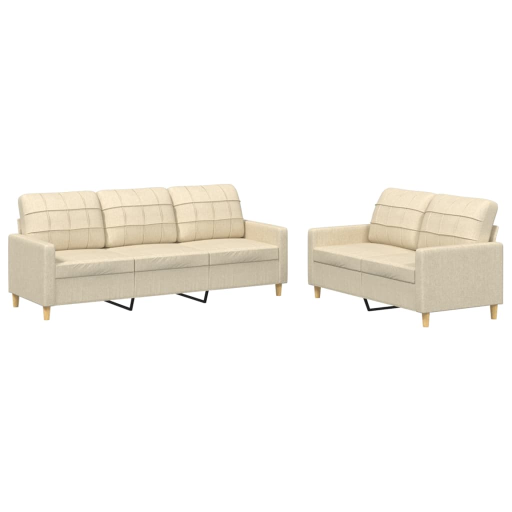 Set di Divani 2 pz con Cuscini Crema in Tessuto | homemem39