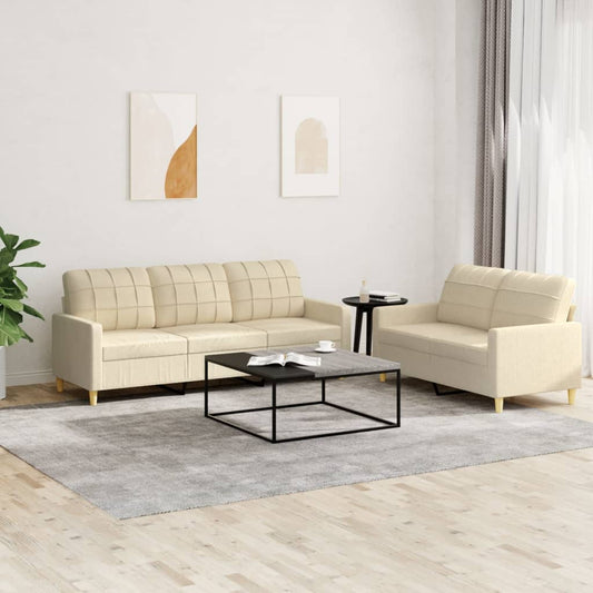 Set di Divani 2 pz con Cuscini Crema in Tessuto | homemem39