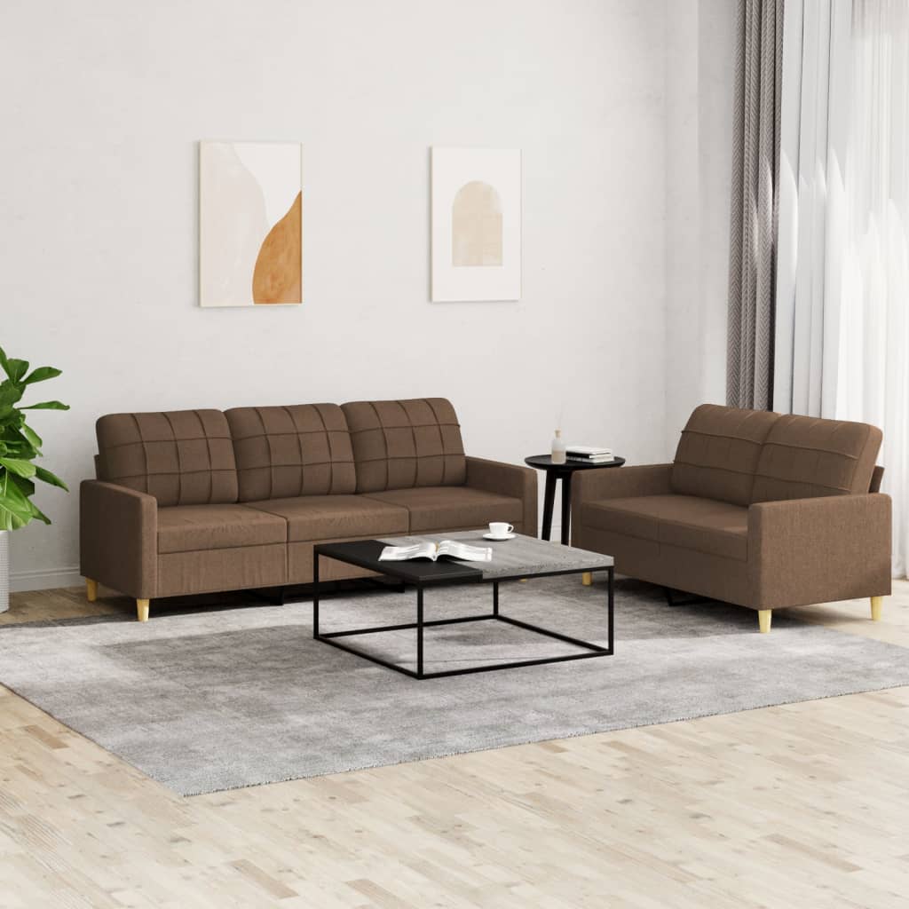 Set di Divani 2 pz con Cuscini Marrone in Tessuto | homemem39