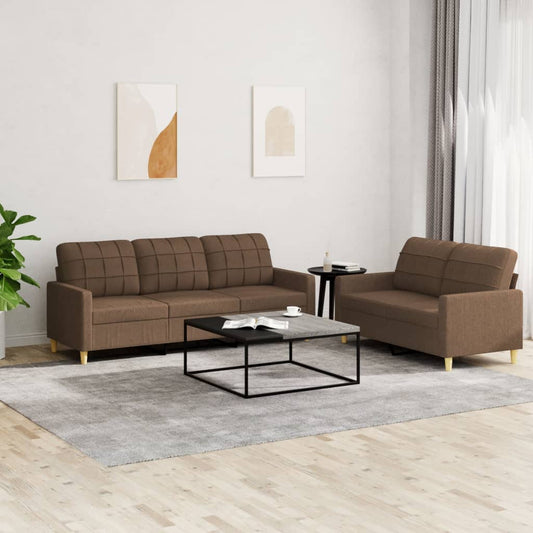 Set di Divani 2 pz con Cuscini Marrone in Tessuto | homemem39