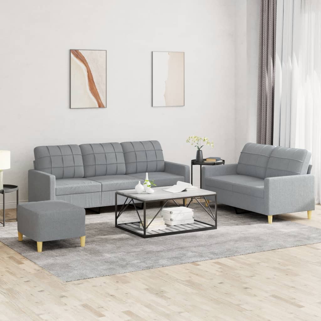 Set di Divani 3 pz con Cuscini Grigio Chiaro in Tessuto - homemem39