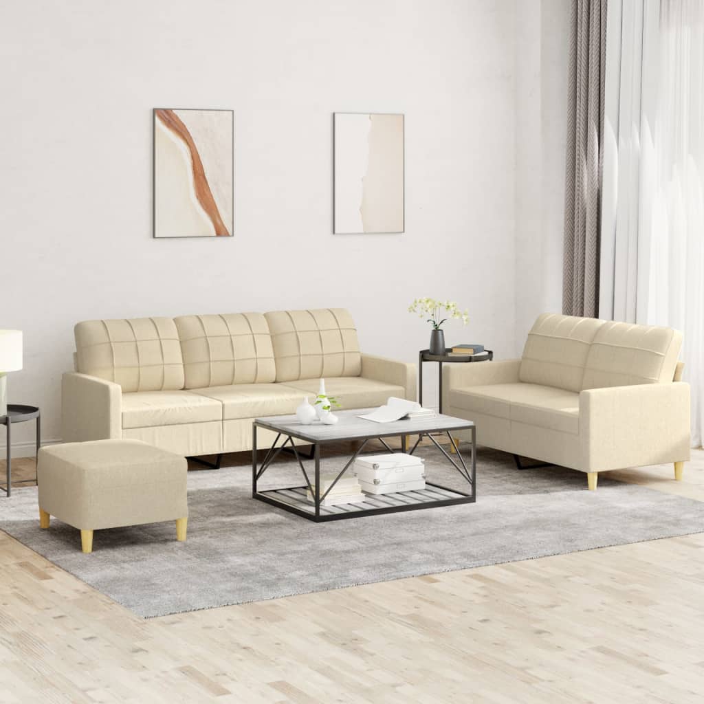 Set di Divani 3 pz con Cuscini Crema in Tessuto | homemem39