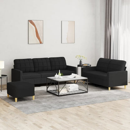 Set di Divani 3 pz con Cuscini Nero in Tessuto | homemem39
