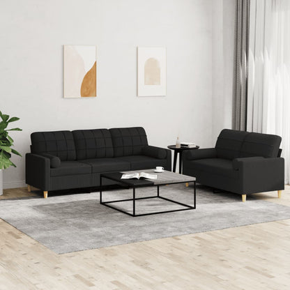 Set Divani 2 pz con Cuscini Nero in Tessuto | homemem39