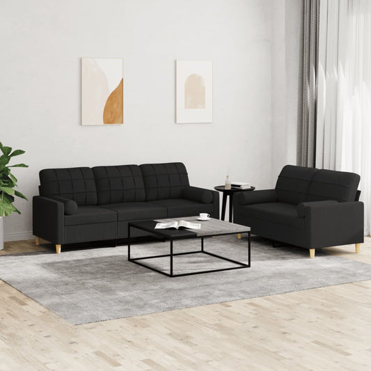Set Divani 2 pz con Cuscini Nero in Tessuto | homemem39