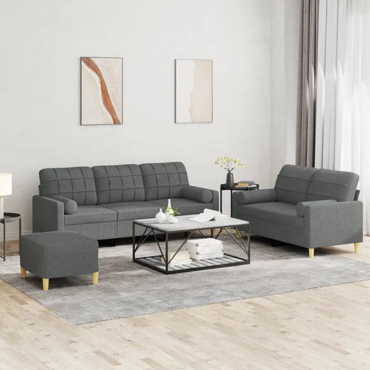 Set di Divani 3 pz con Cuscini Grigio Scuro in Tessuto | homemem39