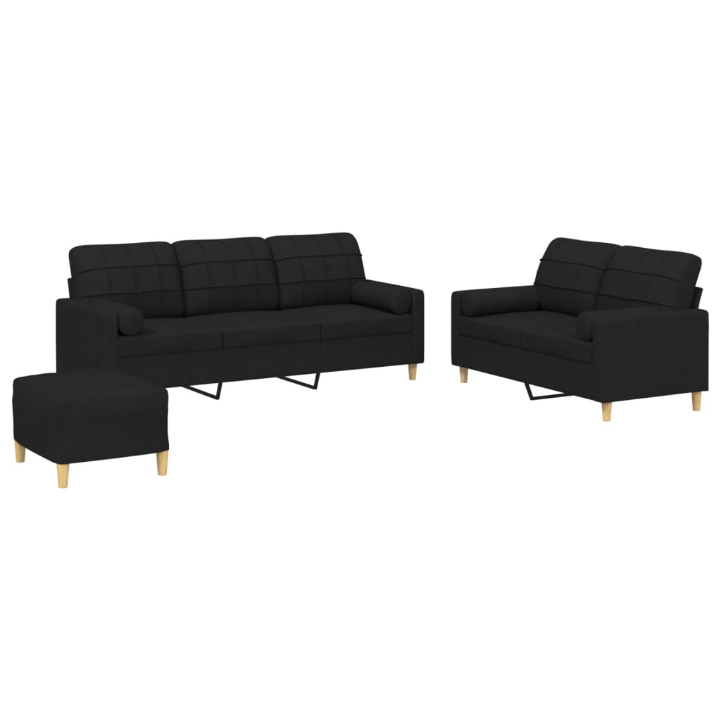 Set Divani 3 pz con Cuscini Nero in Tessuto | homemem39