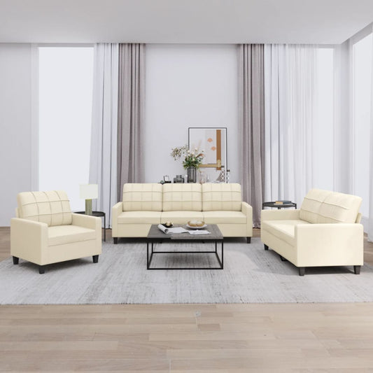 Set di Divani 3 pz con Cuscini crema in Similpelle | homemem39