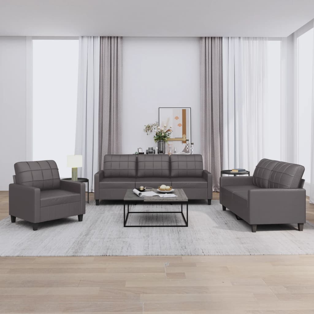 Set di Divani 3 pz con Cuscini Grigio in Similpelle | homemem39