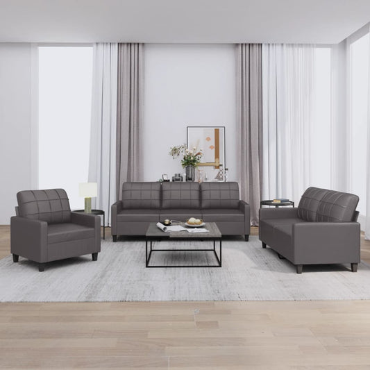 Set di Divani 3 pz con Cuscini Grigio in Similpelle | homemem39