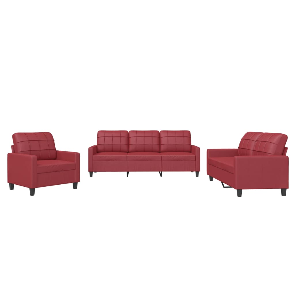 Set di Divani 3 pz con Cuscini Rosso Vino in Similpelle - homemem39