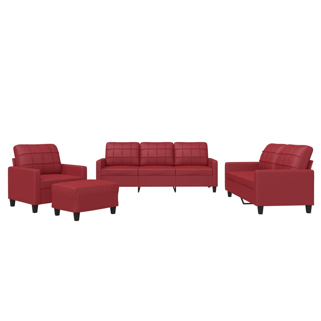 Set di Divani 4 pz con Cuscini Rosso Vino in Similpelle - homemem39