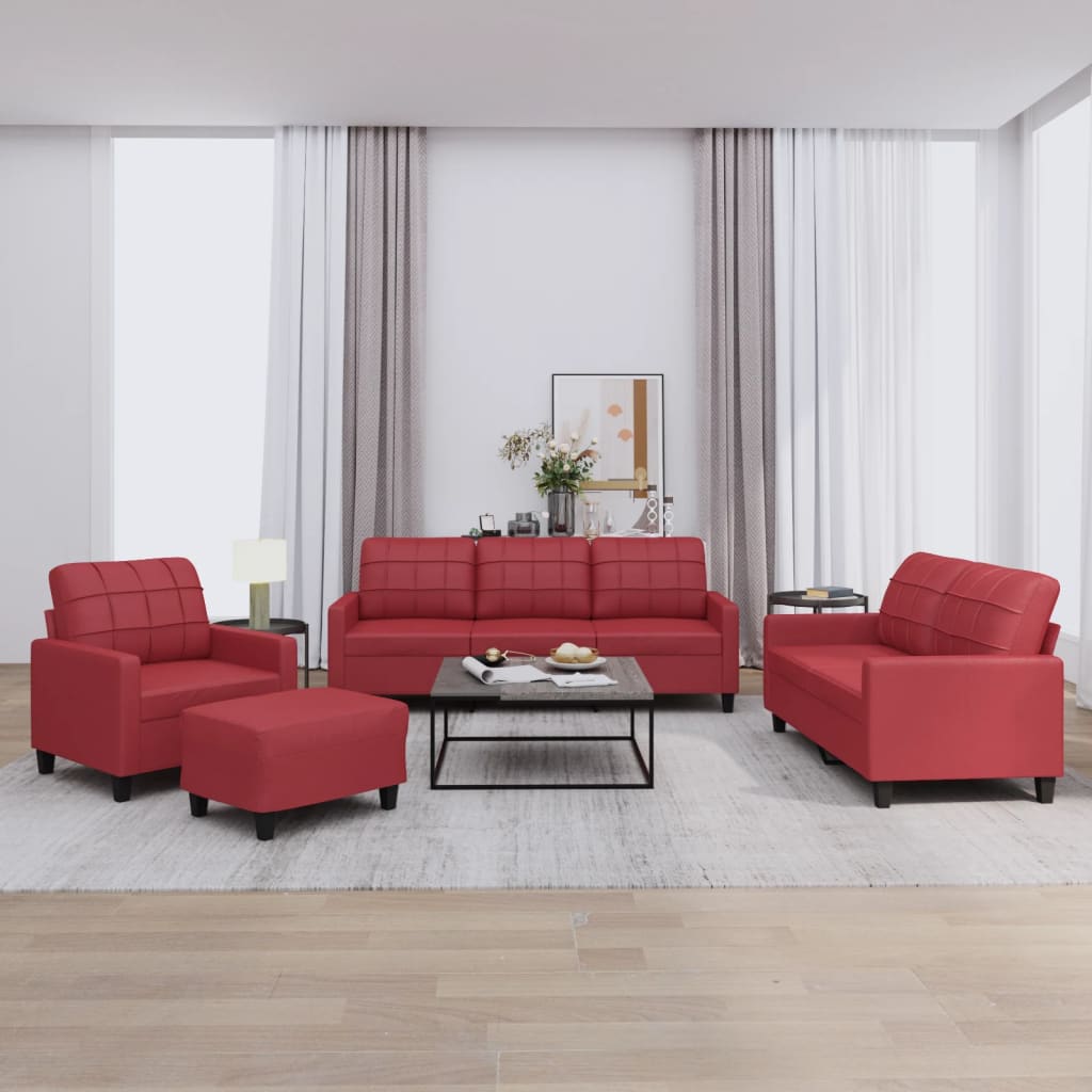 Set di Divani 4 pz con Cuscini Rosso Vino in Similpelle - homemem39