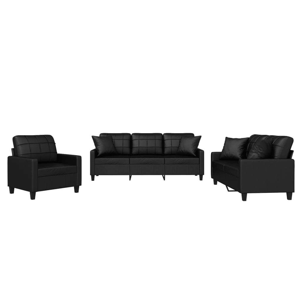 Set di Divani 3 pz con Cuscini Nero in Similpelle | homemem39