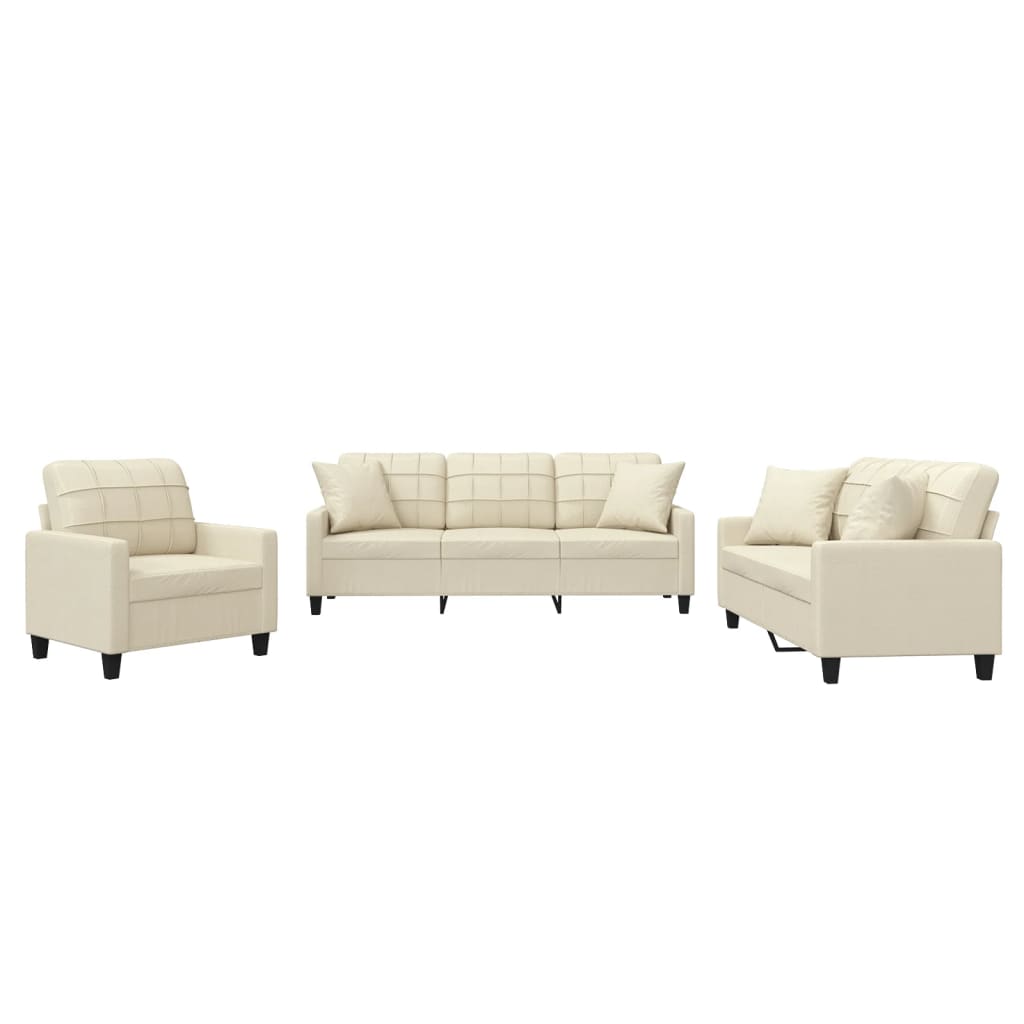Set di Divani 3 pz con Cuscini Crema in Similpelle | homemem39