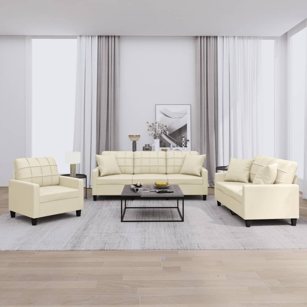 Set di Divani 3 pz con Cuscini Crema in Similpelle | homemem39