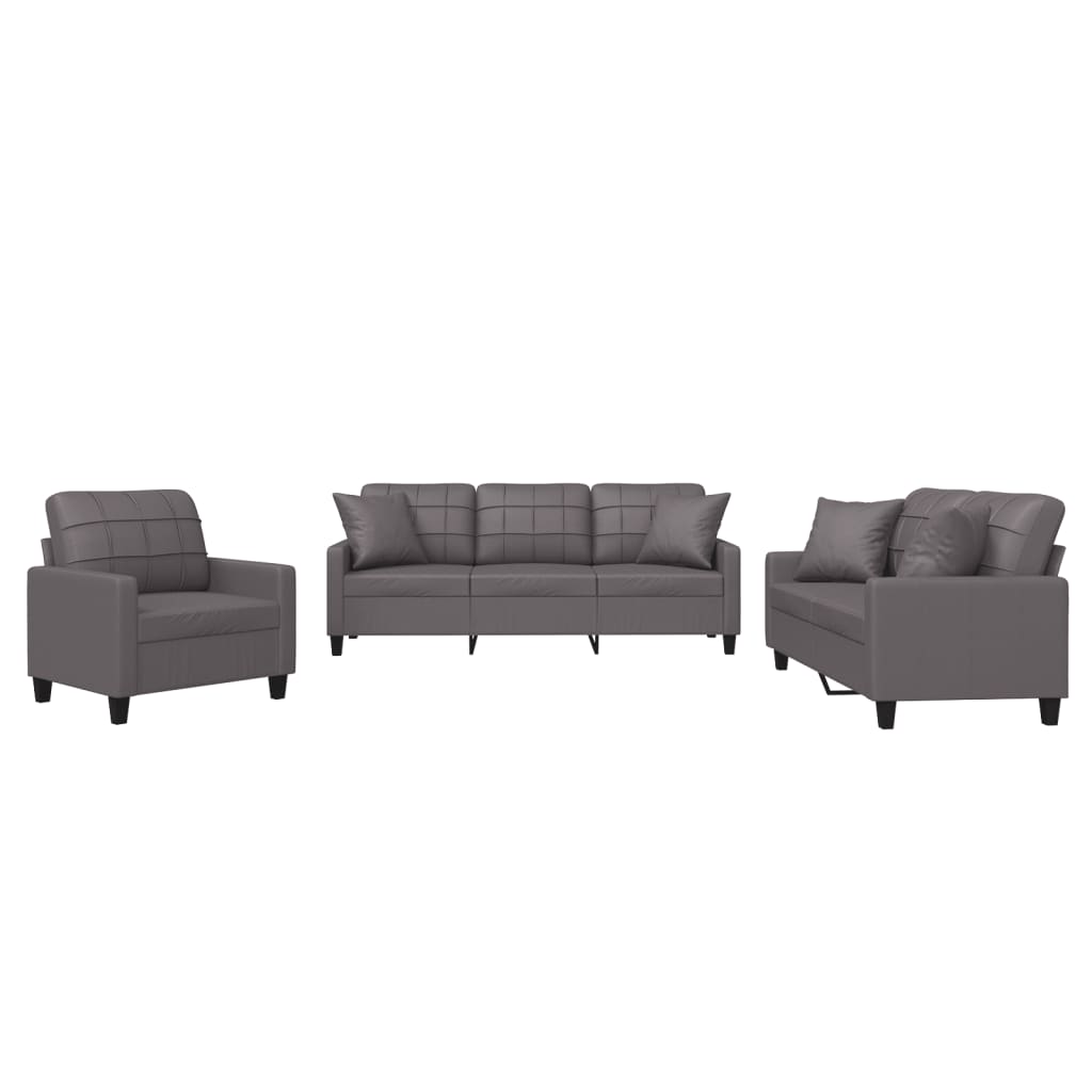 Set di Divani 3 pz con Cuscini Grigio in Similpelle | homemem39
