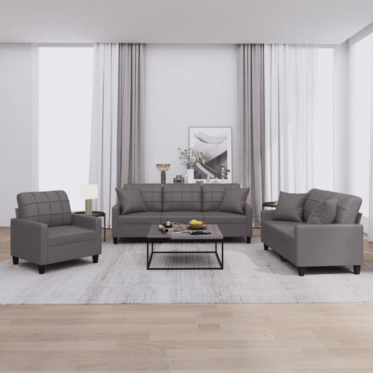 Set di Divani 3 pz con Cuscini Grigio in Similpelle | homemem39