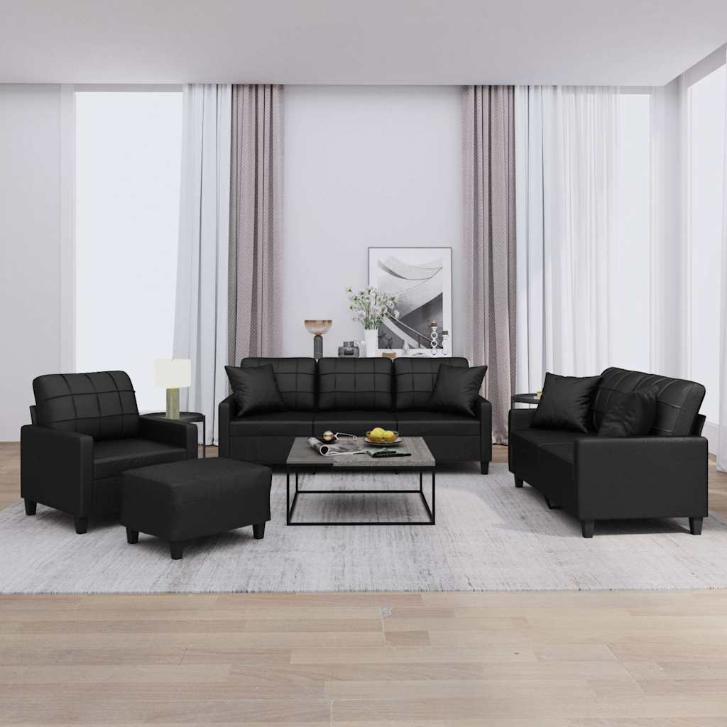 Set di Divani 4 pz con Cuscini Nero in Similpelle | homemem39