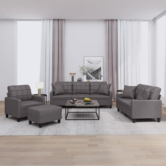 Set di Divani 4 pz con Cuscini Grigio in Similpelle | homemem39