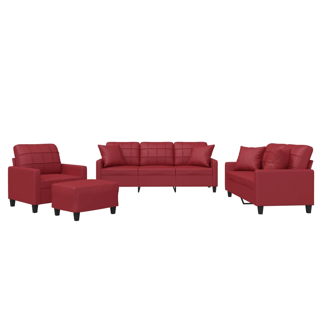 Set di Divani 4 pz con Cuscini Rosso Vino in Similpelle - homemem39