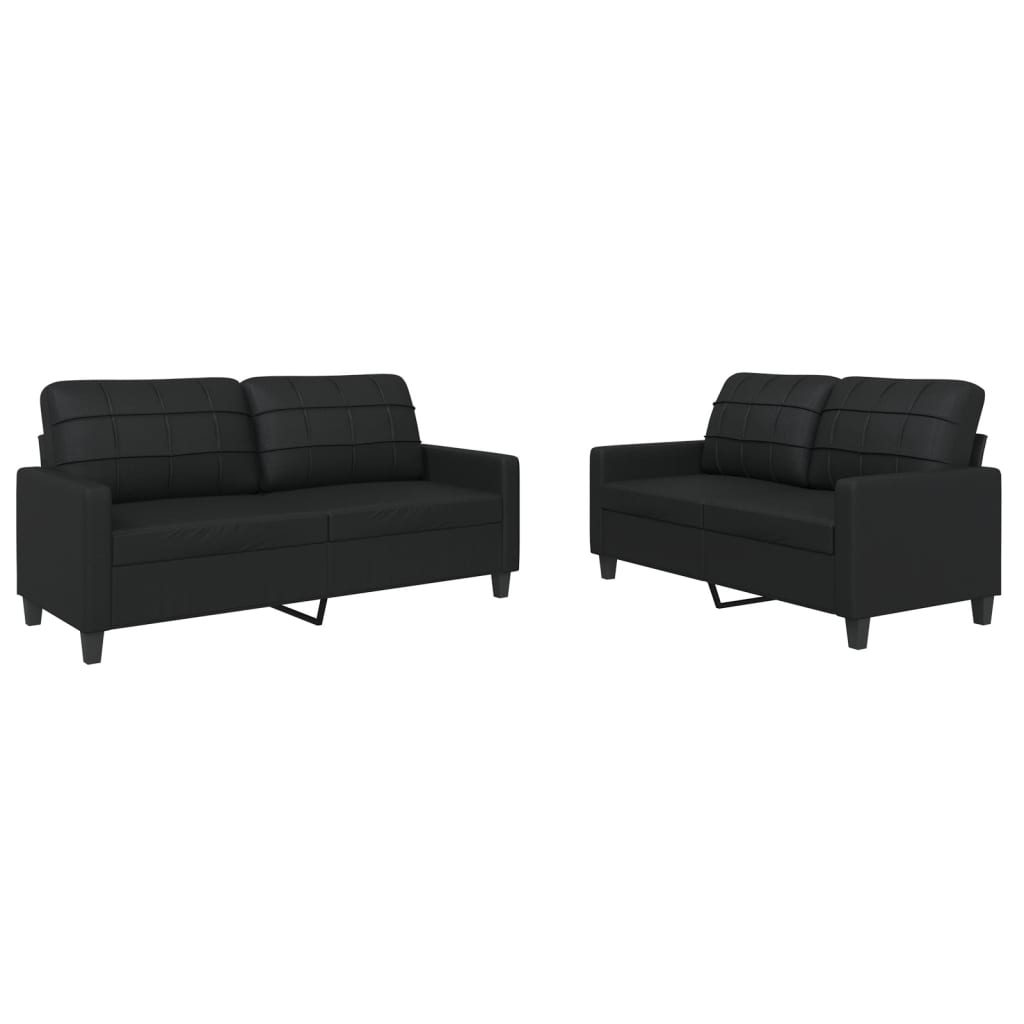 Set di Divani 2 pz con Cuscini Nero in Similpelle - homemem39