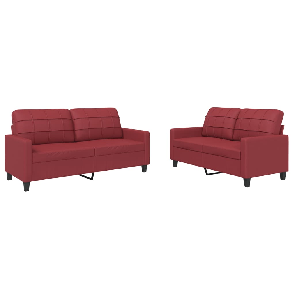 Set di Divani 2 pz con Cuscini Rosso Vino in Similpelle - homemem39
