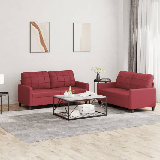 Set di Divani 2 pz con Cuscini Rosso Vino in Similpelle | homemem39