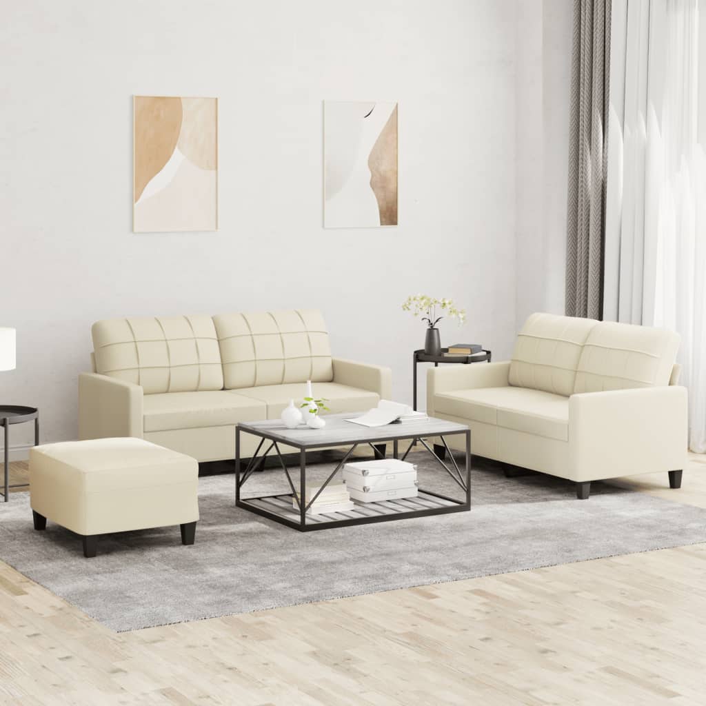 Set di Divani 3 pz con Cuscini crema in Similpelle | homemem39