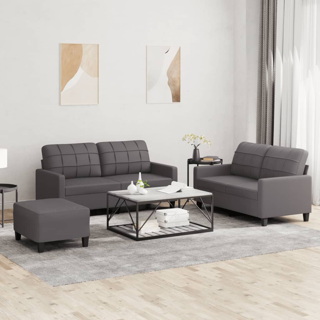 Set di Divani 3 pz con Cuscini Grigio in Similpelle | homemem39