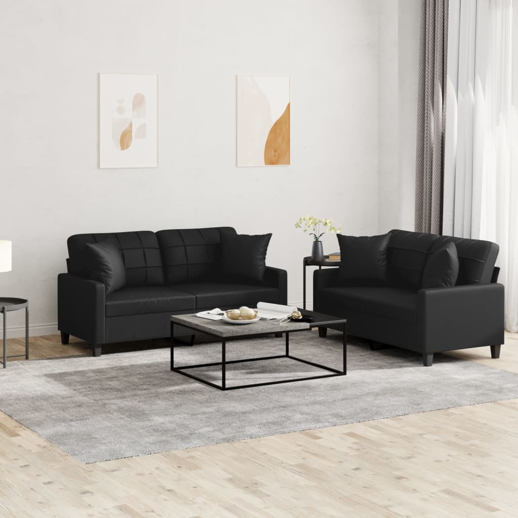 Set di Divani 2 pz con Cuscini Nero in Similpelle | homemem39