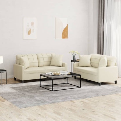 Set di Divani 2 pz con Cuscini Crema in Similpelle | homemem39