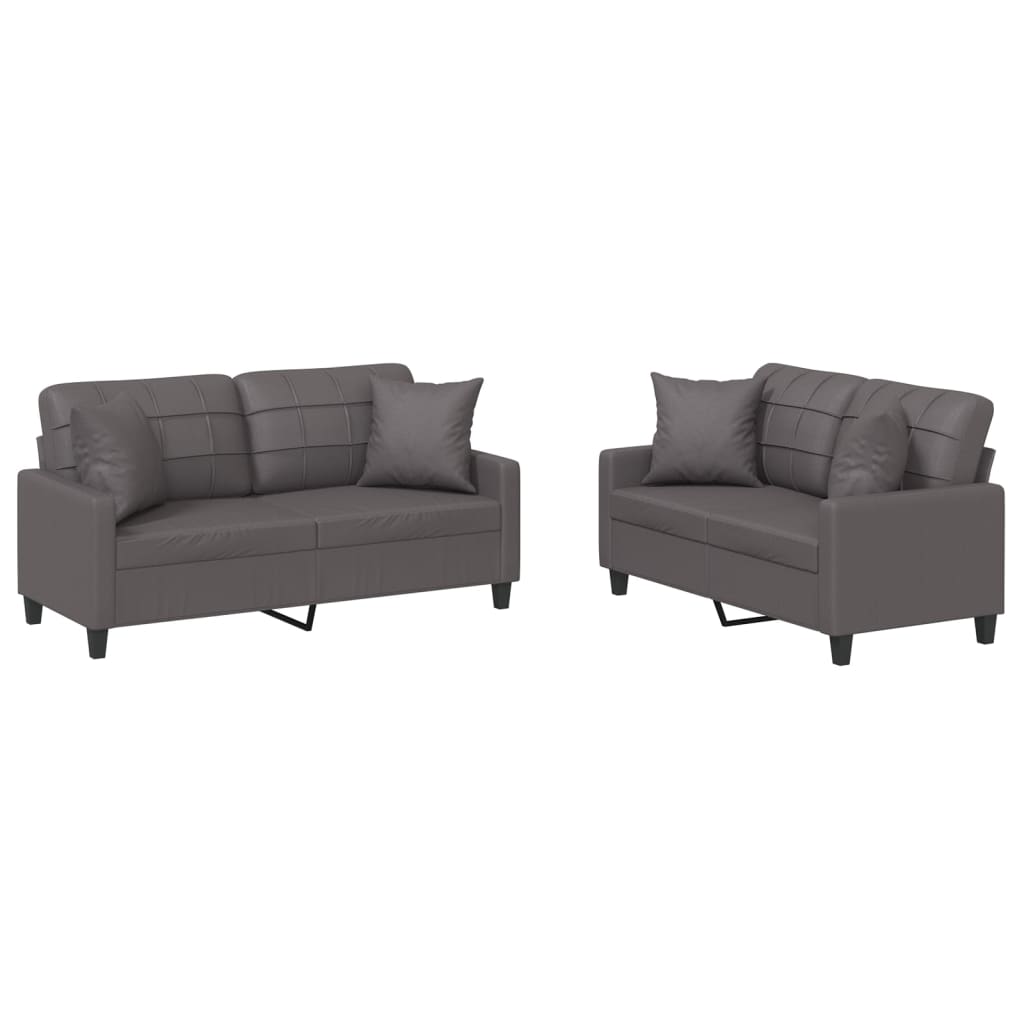 Set di Divani 2 pz con Cuscini Grigio in Similpelle | homemem39