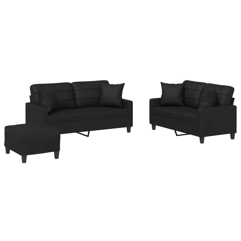 Set di Divani 3 pz con Cuscini Nero in Similpelle | homemem39