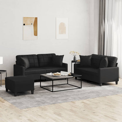 Set di Divani 3 pz con Cuscini Nero in Similpelle | homemem39
