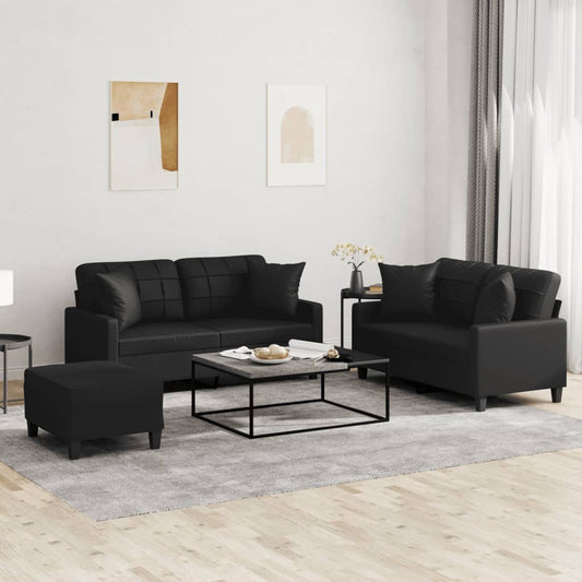 Set di Divani 3 pz con Cuscini Nero in Similpelle | homemem39