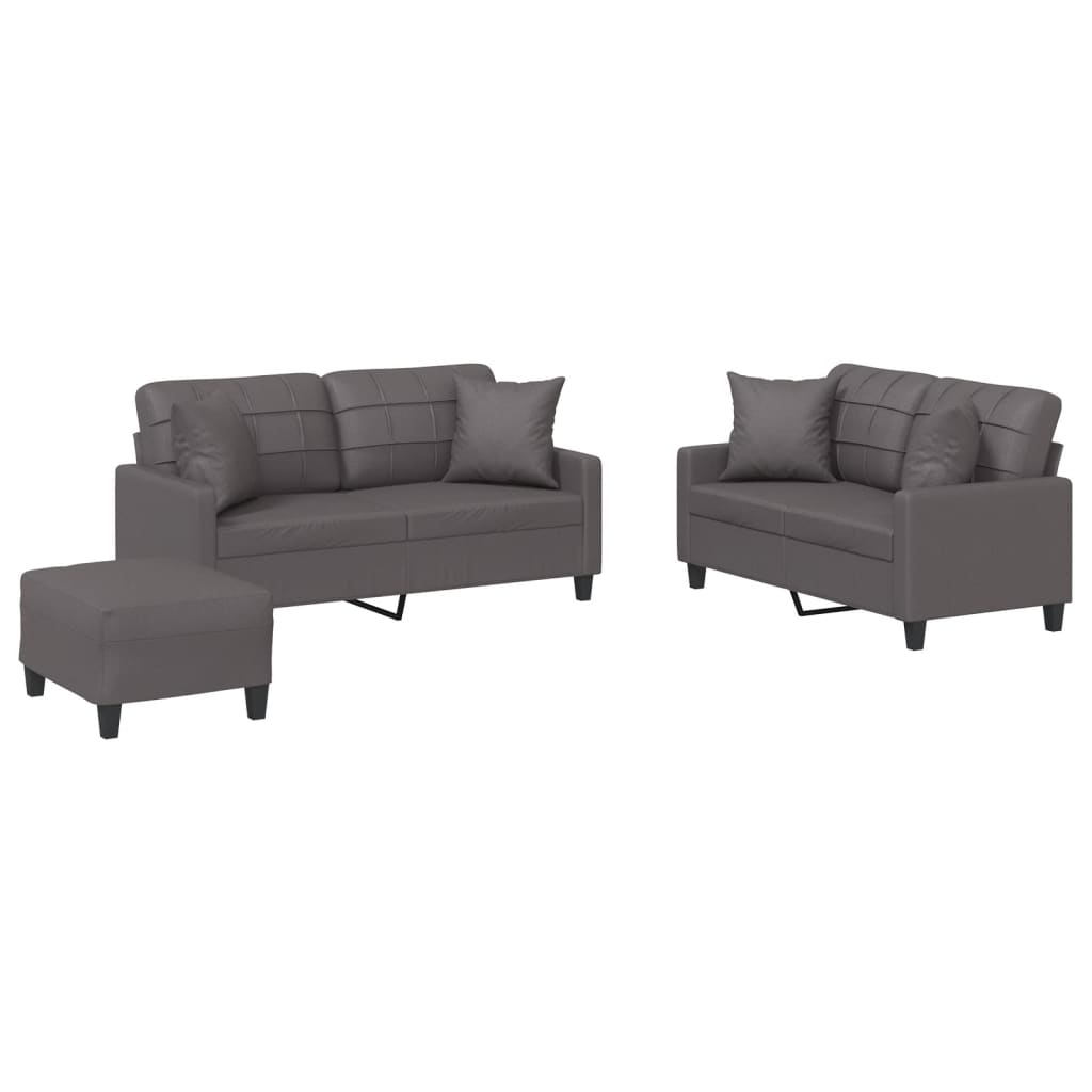 Set di Divani 3 pz con Cuscini Grigio in Similpelle | homemem39