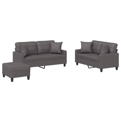 Set di Divani 3 pz con Cuscini Grigio in Similpelle | homemem39