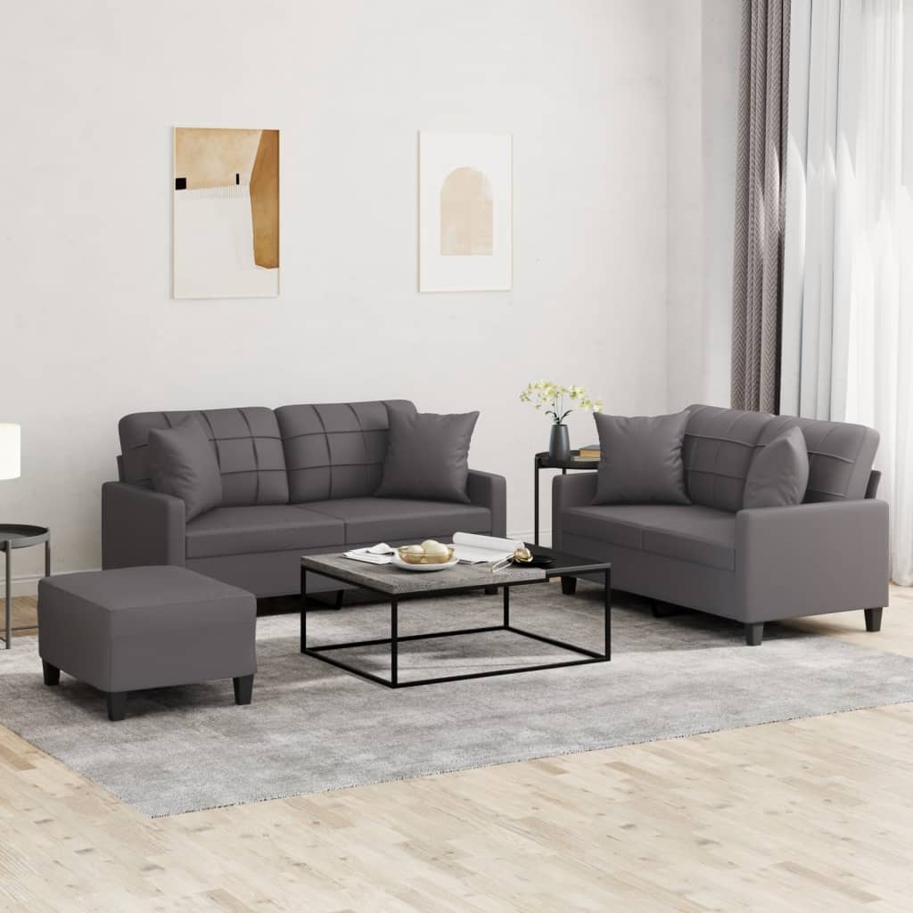 Set di Divani 3 pz con Cuscini Grigio in Similpelle | homemem39