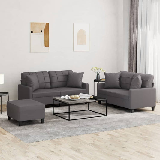 Set di Divani 3 pz con Cuscini Grigio in Similpelle | homemem39