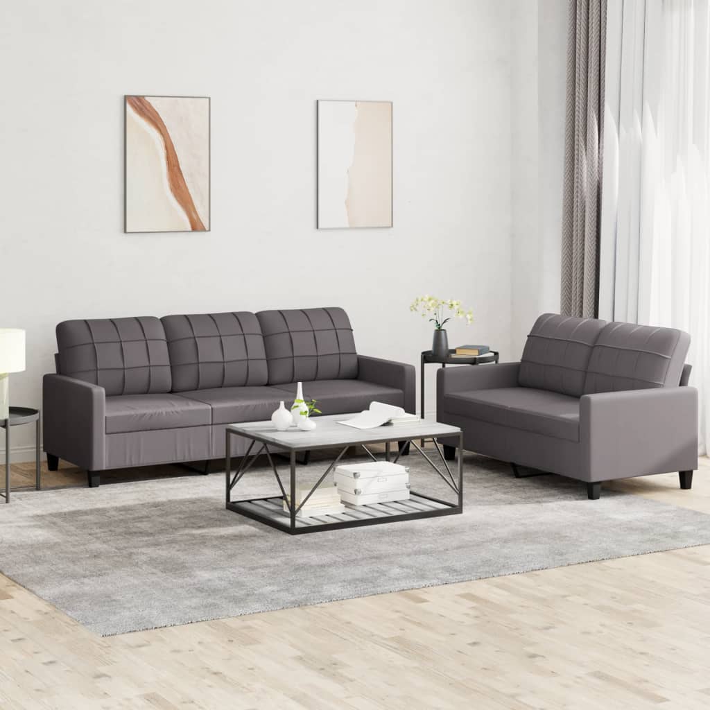 Set di Divani 2 pz con Cuscini Grigio in Similpelle | homemem39