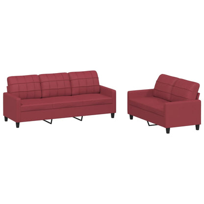 Set di Divani 2 pz con Cuscini Rosso Vino in Similpelle | homemem39