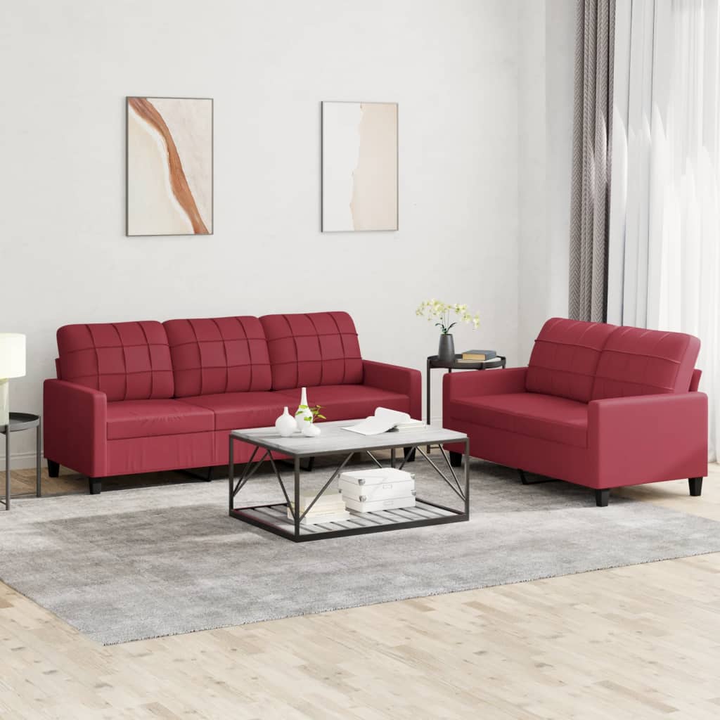 Set di Divani 2 pz con Cuscini Rosso Vino in Similpelle | homemem39