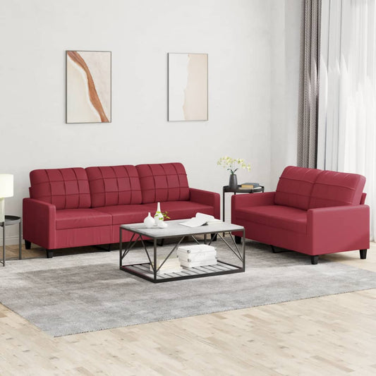 Set di Divani 2 pz con Cuscini Rosso Vino in Similpelle - homemem39