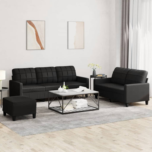 Set di Divani 3 pz con Cuscini Nero in Similpelle | homemem39