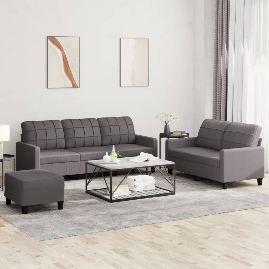 Set di Divani 3 pz con Cuscini Grigio in Similpelle - homemem39