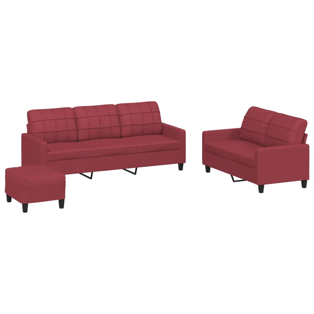 Set di Divani 3 pz con Cuscini Rosso Vino in Similpelle | homemem39