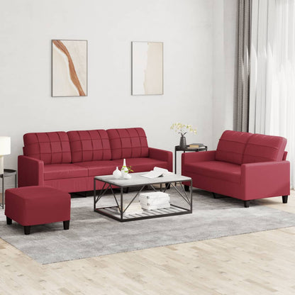 Set di Divani 3 pz con Cuscini Rosso Vino in Similpelle | homemem39
