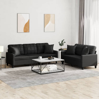Set di Divani 2 pz con Cuscini Nero in Similpelle | homemem39