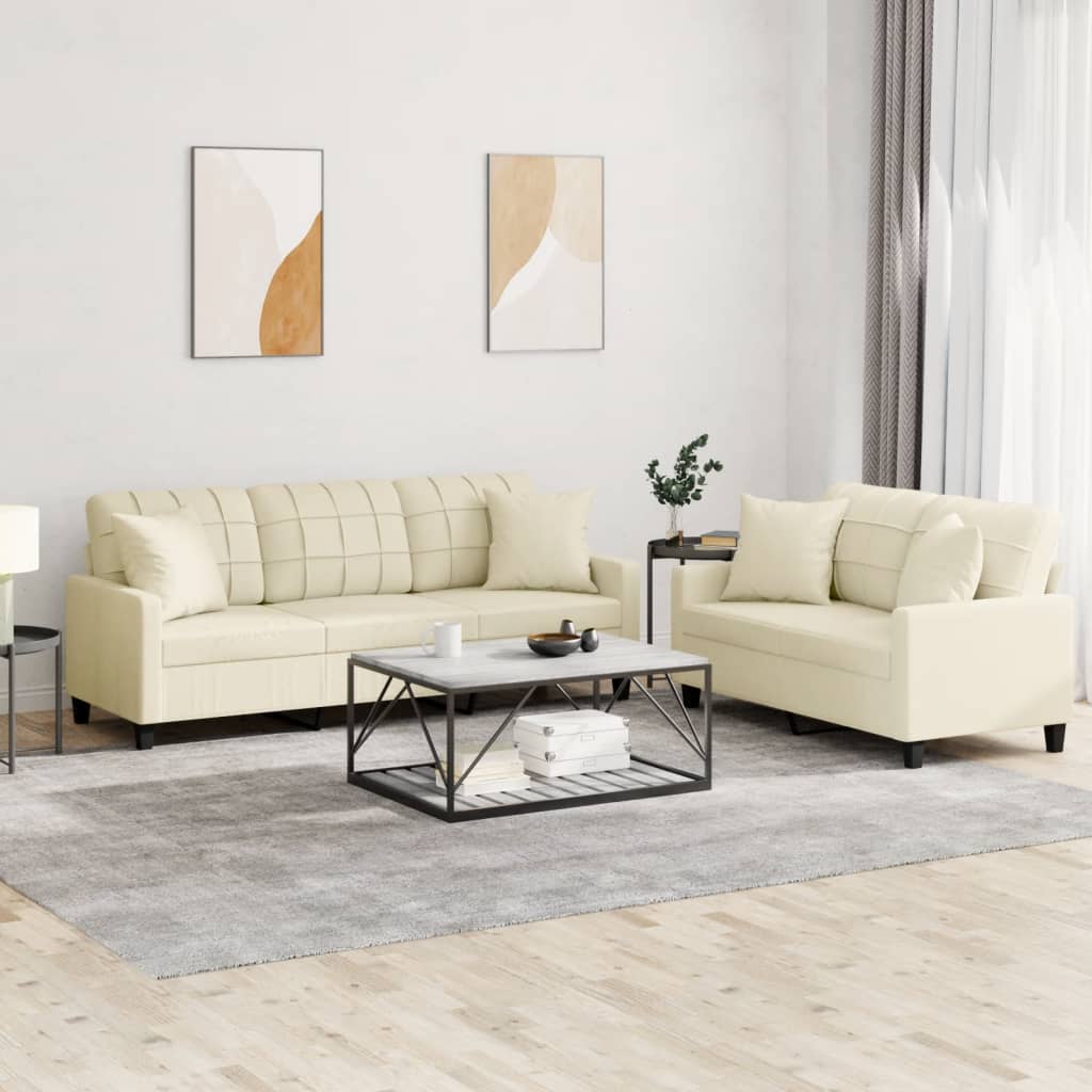 Set di Divani 2 pz con Cuscini Crema in Similpelle | homemem39
